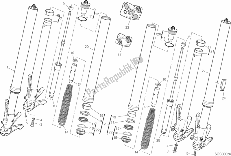 All parts for the Front Fork of the Ducati Multistrada 950 Thailand 2018